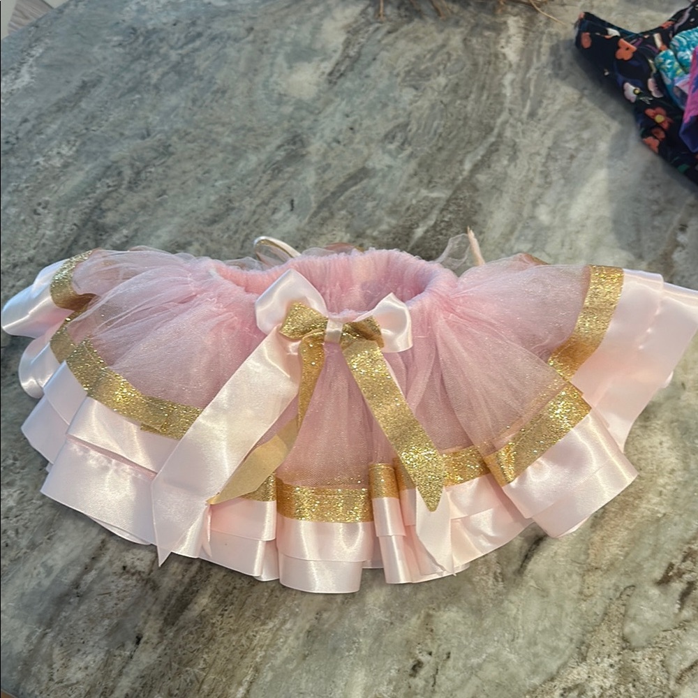 Pink and Gold Frilly Diaper Cover Skirt with Tulle Layers
